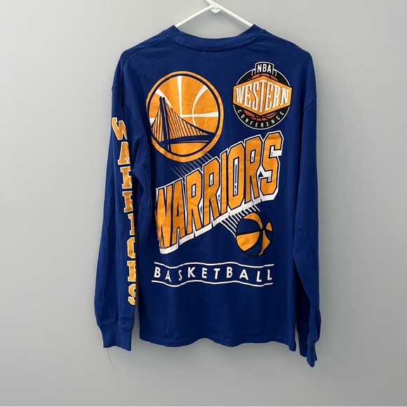 Golden State Warriors Shirt Mens Medium Blue Gold NBA Basketball Long Sleeve - Picture 2 of 14